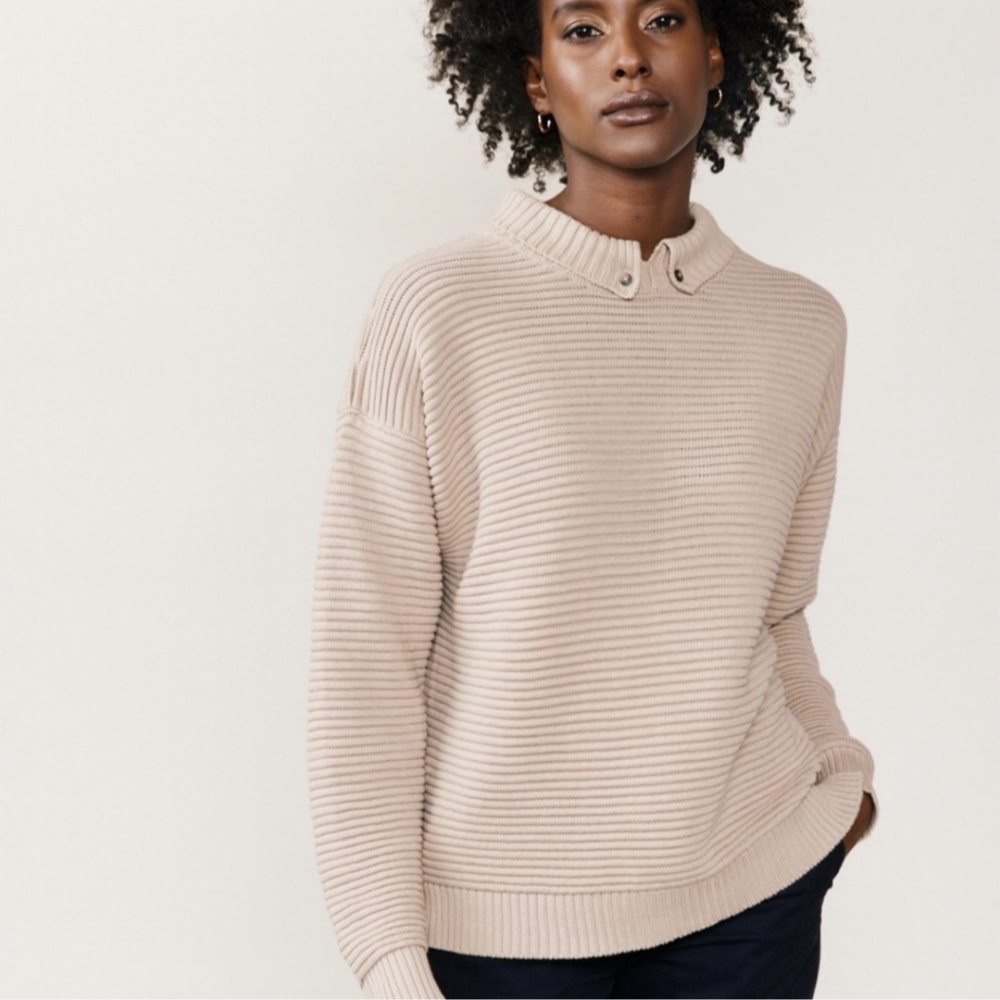 ABLE organic cotton Sienna Polo Pullover sweater, Hummus mushroom brown xl